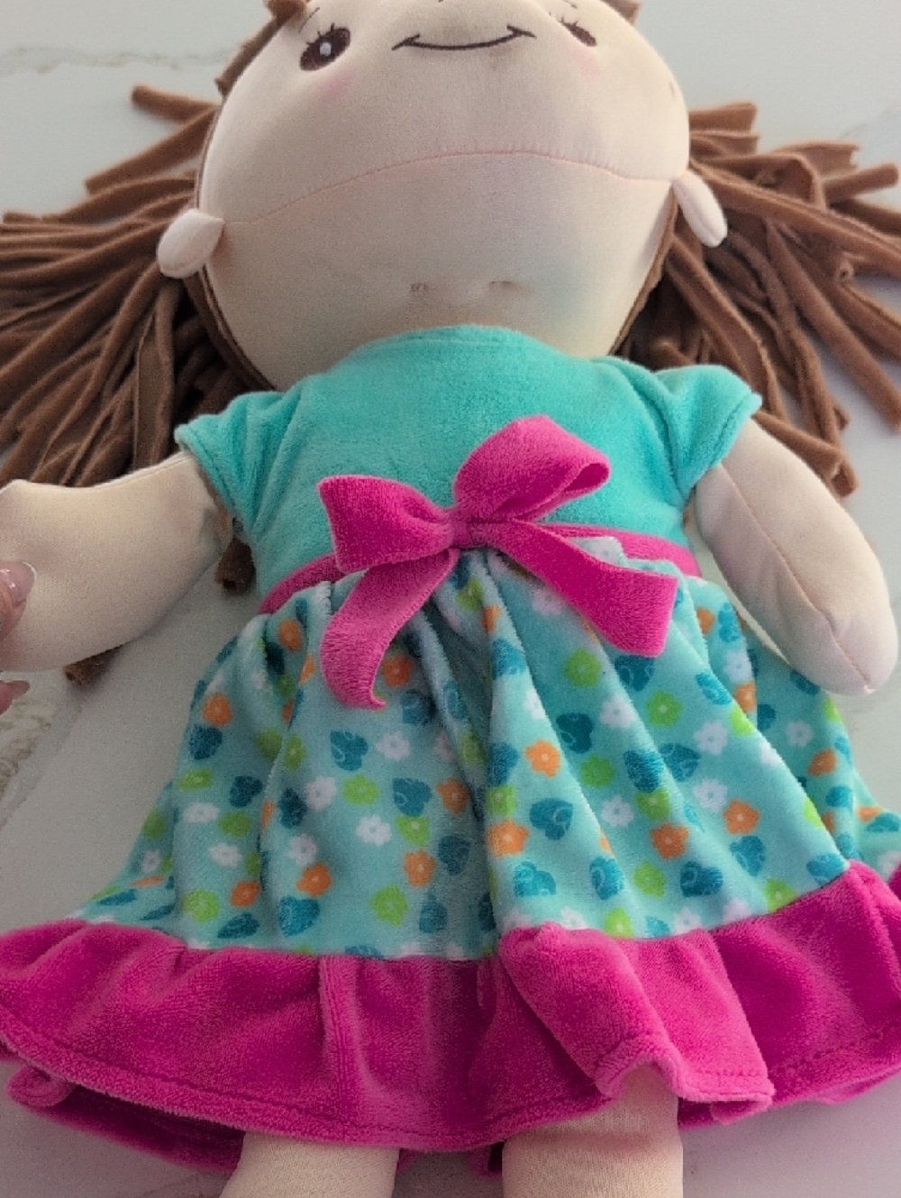 Plush Girl Doll in Pink and Teal - Soft Cuddle Toy - Picture 8 of 8